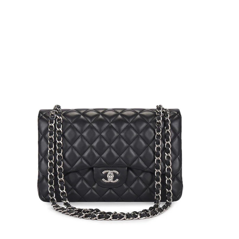 Chanel Jumbo Quilted Caviar Double Flap Shoulder Bag